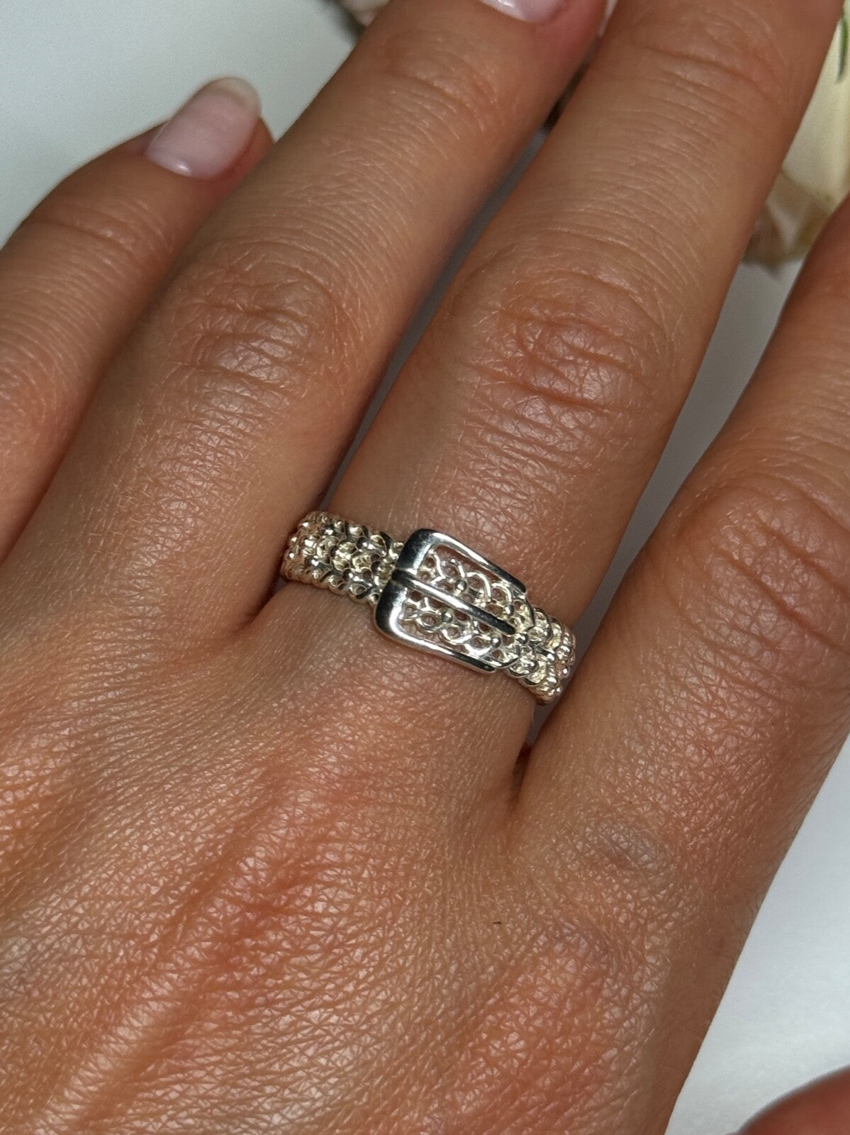 925 Sterling Silver Belt Ring Size 8