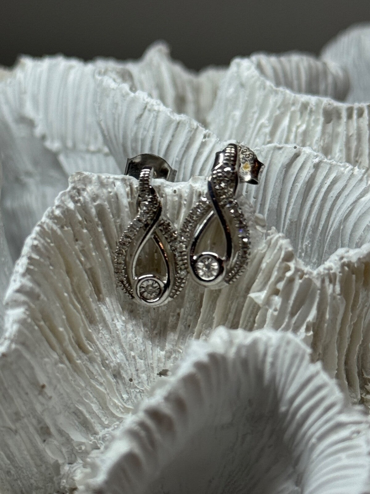 Interwoven 925 Sterling Silver White Topaz Earrings Length 0.6 in