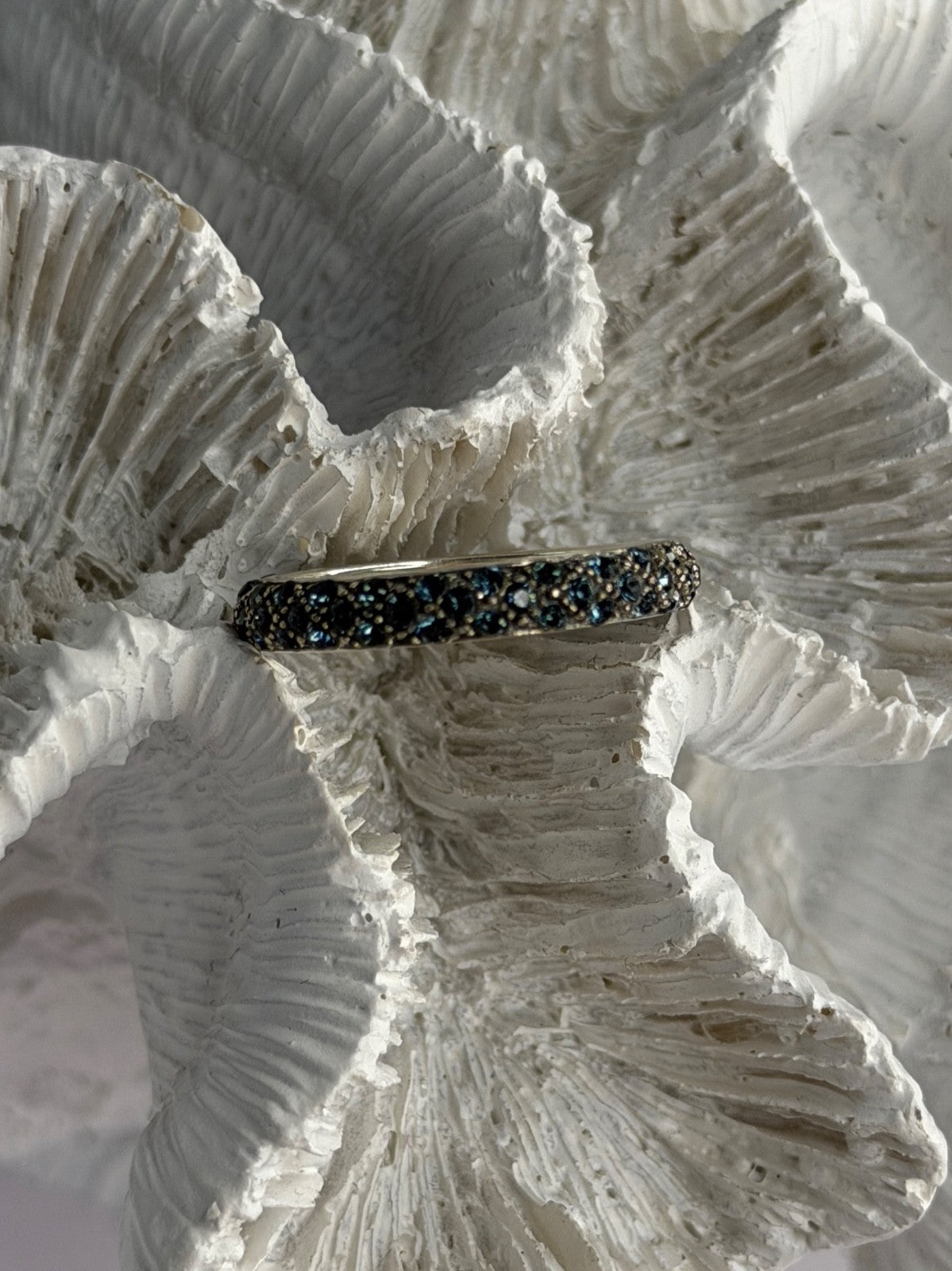 925 Sterling Silver Aquamarine Band Ring Size 8
