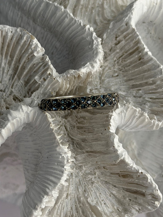 925 Sterling Silver Aquamarine Band Ring Size 8