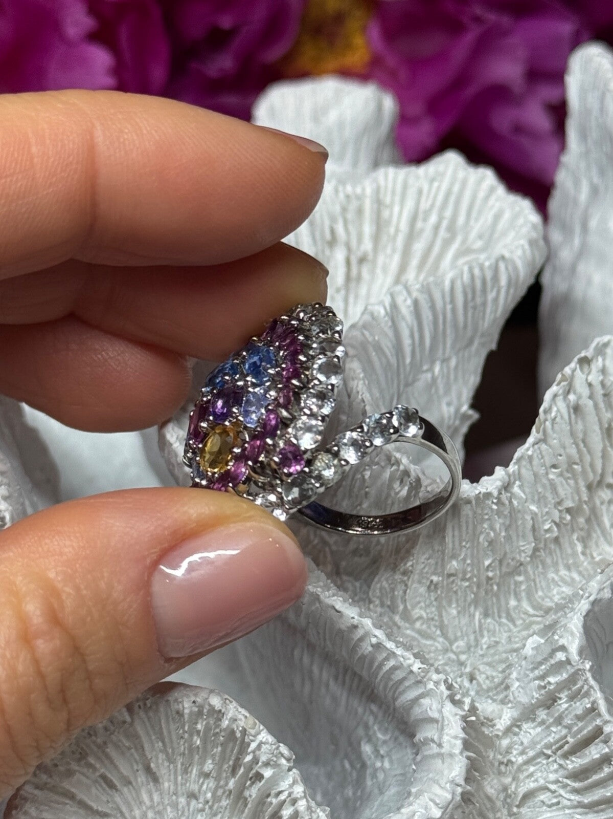 925 Sterling Silver Tourmalines Magic Ring Size 8