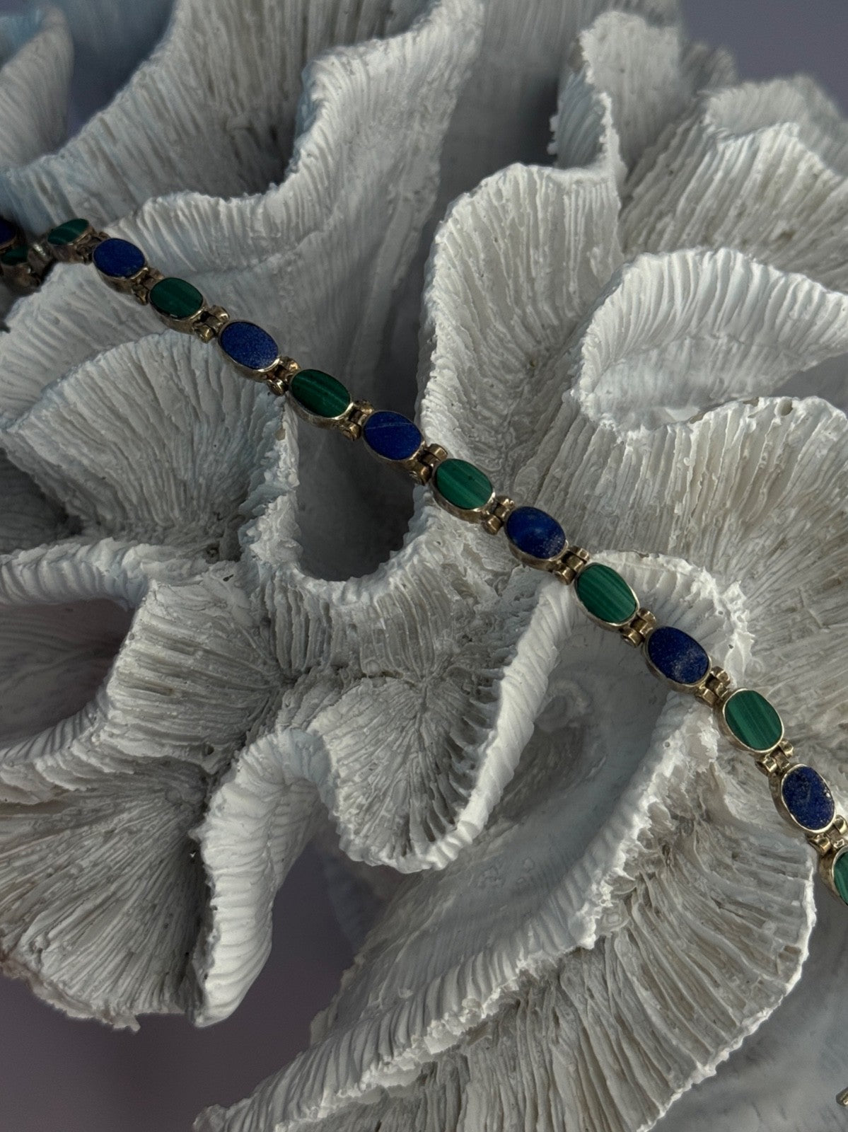 925 Sterling Silver Malachite & Sodalite Bracelet Length 7