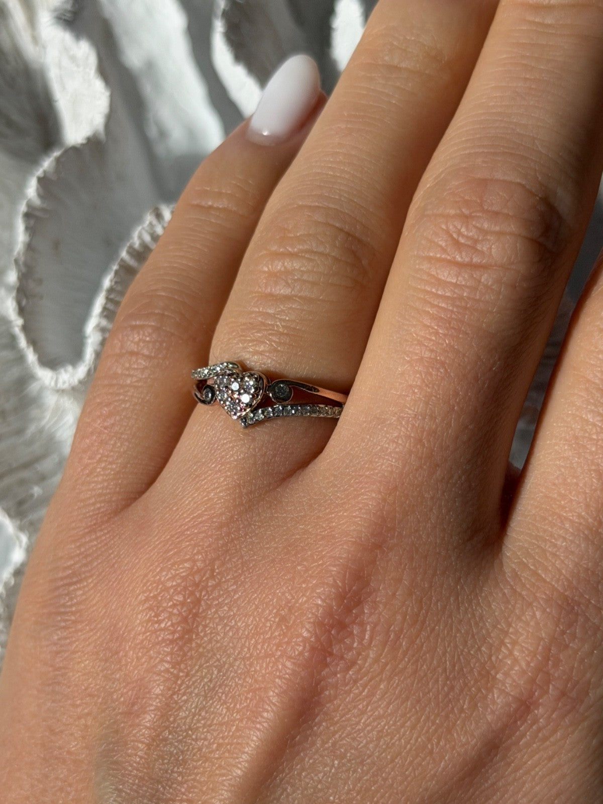 925 Sterling Silver & 10K Rose Gold Colorless Sapphire Ring Size 6