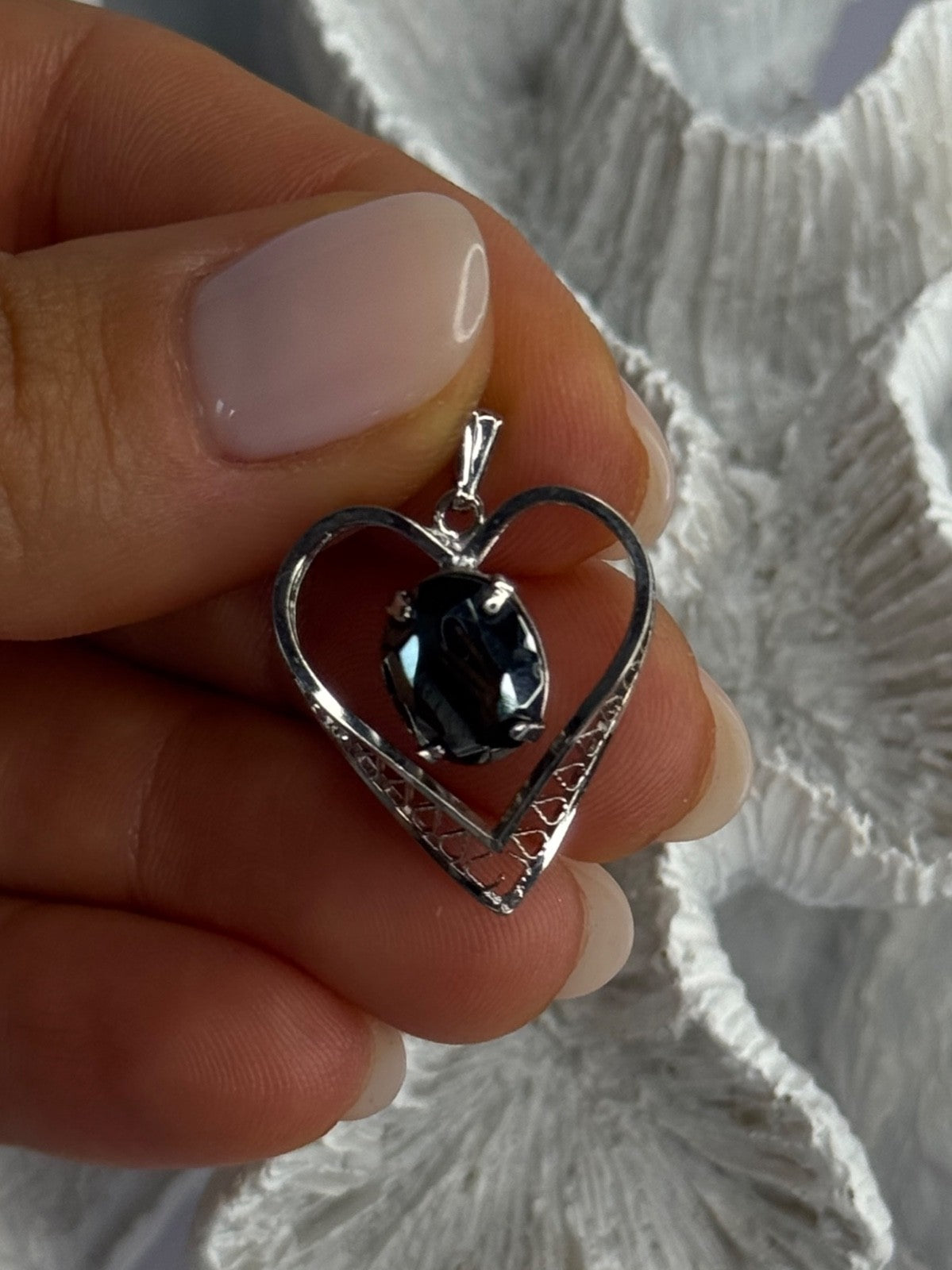 925 Sterling Silver Hematite Heart Pendant Length 1 Inch