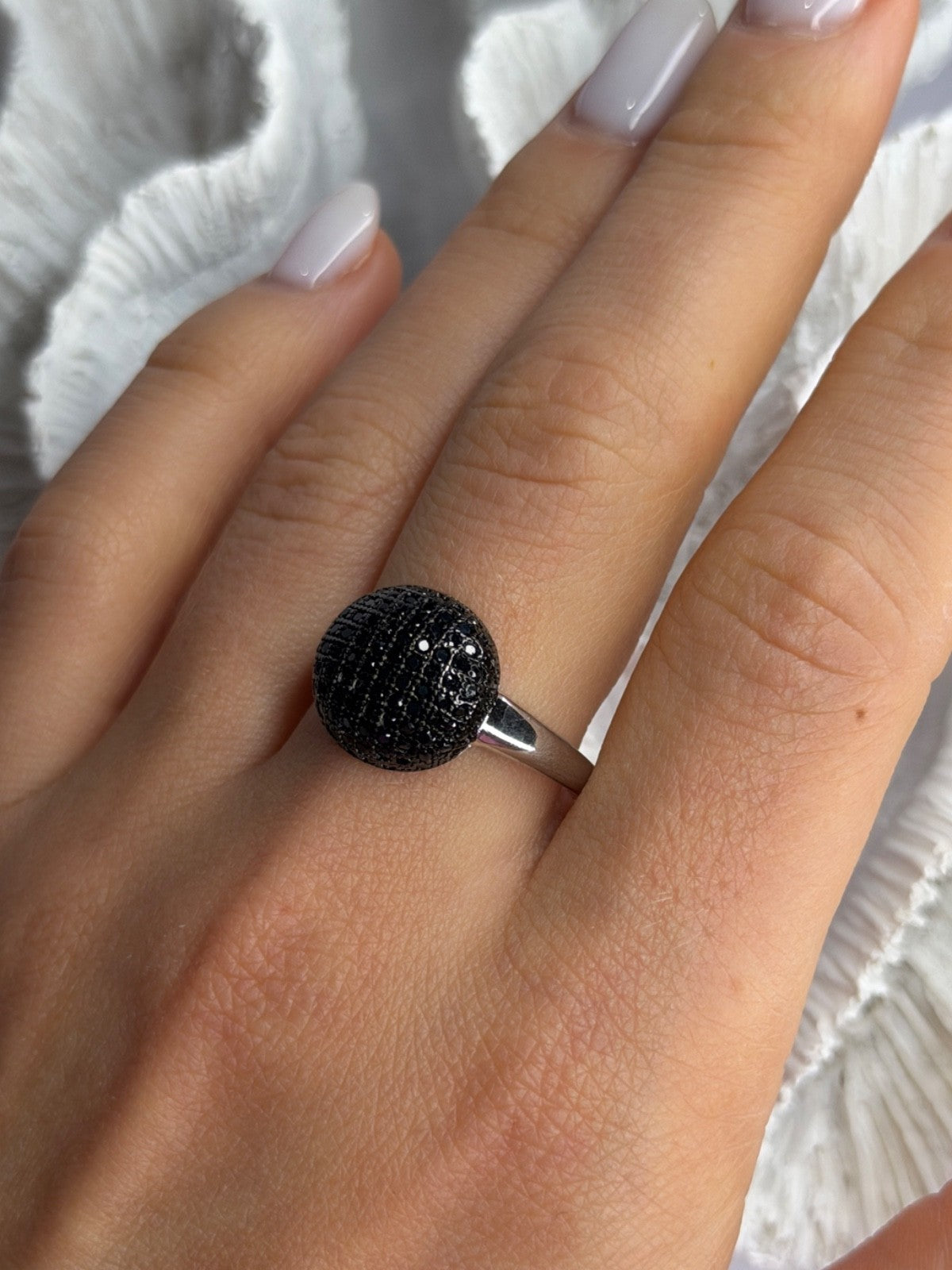 925 Sterling Silver Black Diamonds Ring Size 11