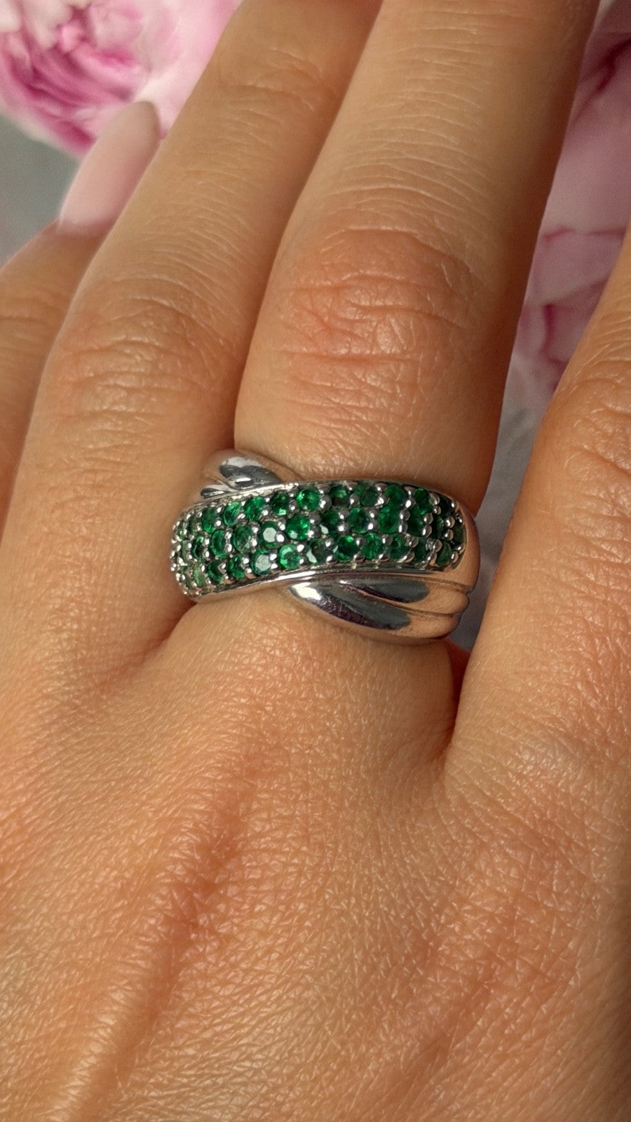 925 Sterling Silver Emerald Ring Size 7