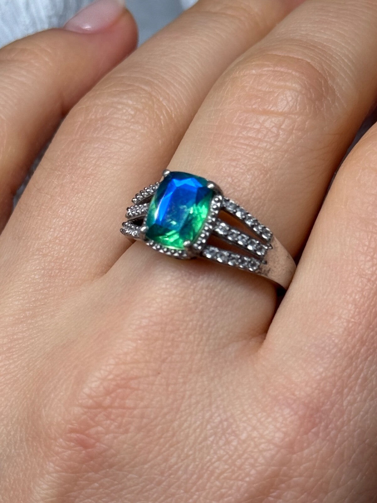 925 Sterling Silver Spinel & Beryl Ring Size 7.5