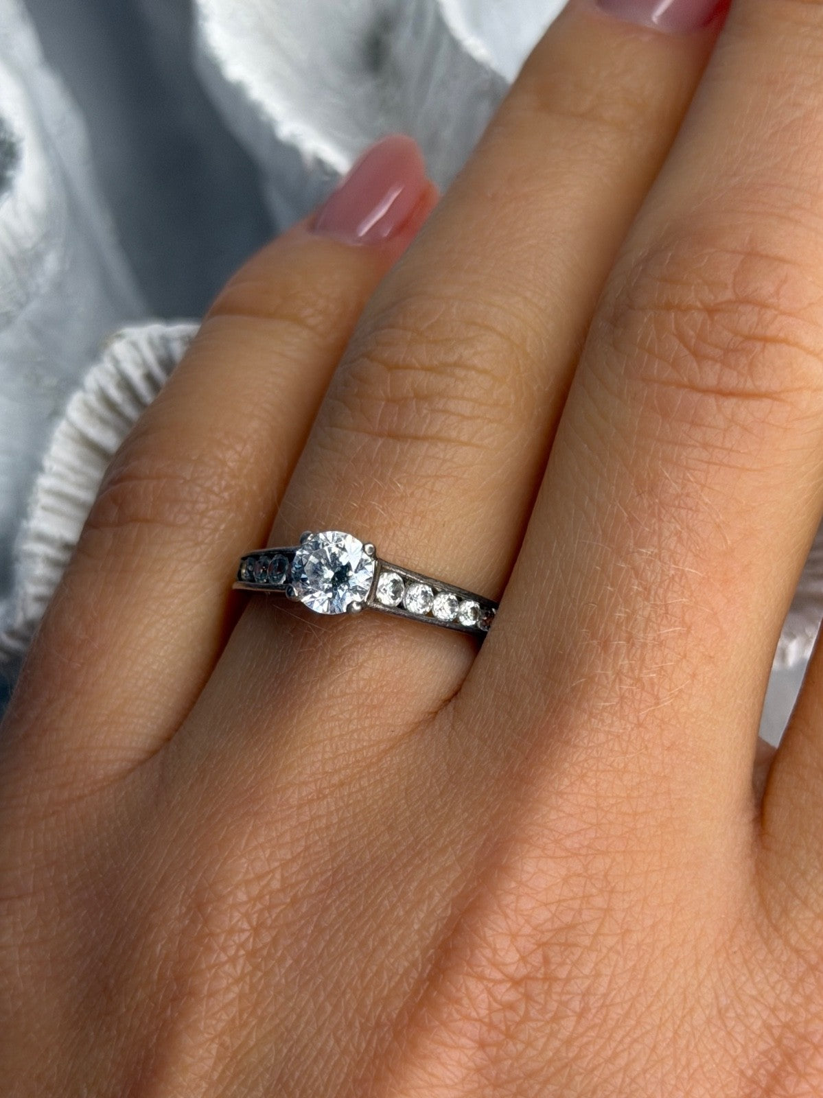 EC 925 Sterling Silver White Topaz Ring Size 7