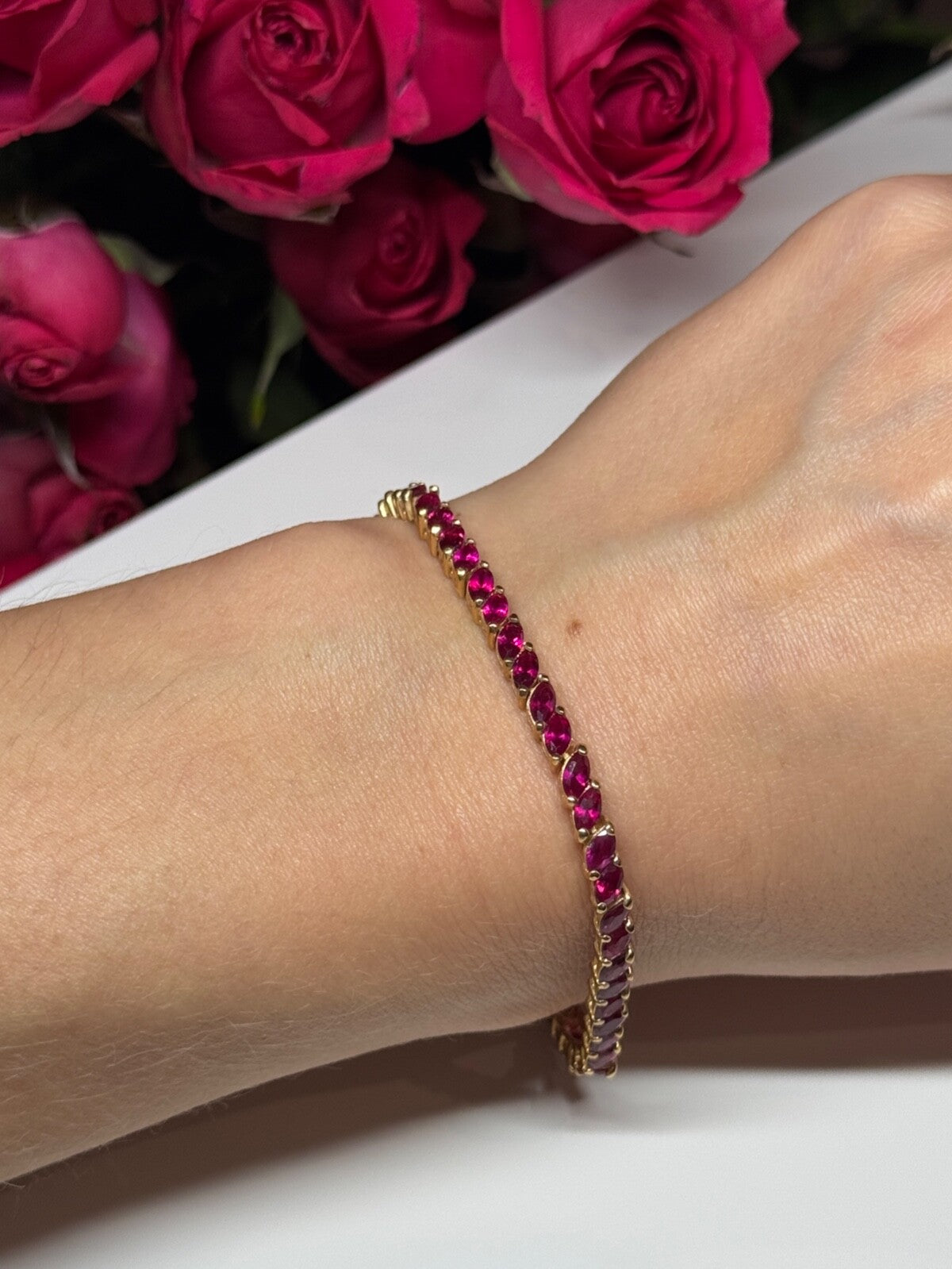 925 Sterling Silver Gold Plated Ruby Bracelet Length 7.5