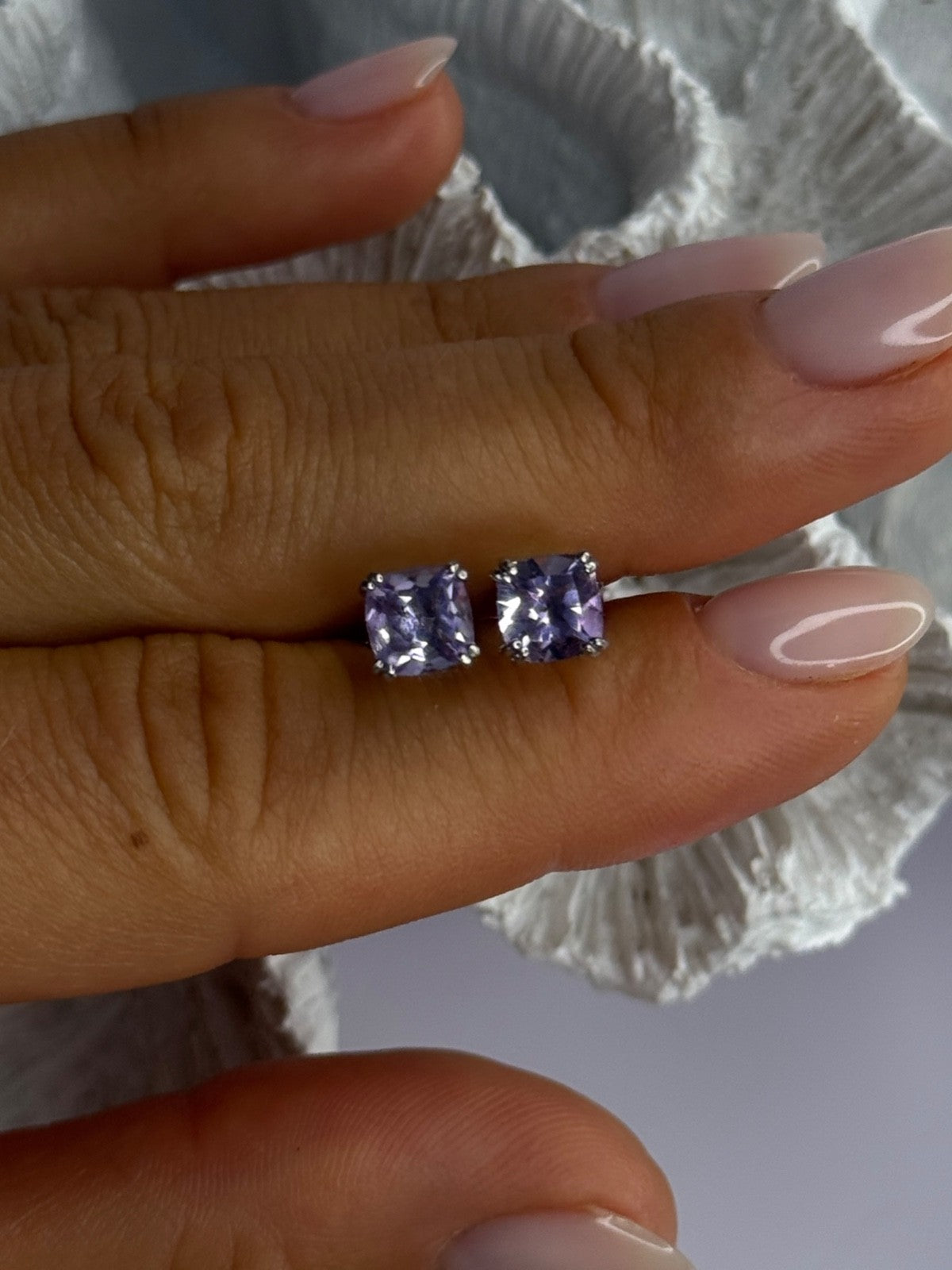 925 Sterling Silver Amethyst Earrings Length 0.25 Inch