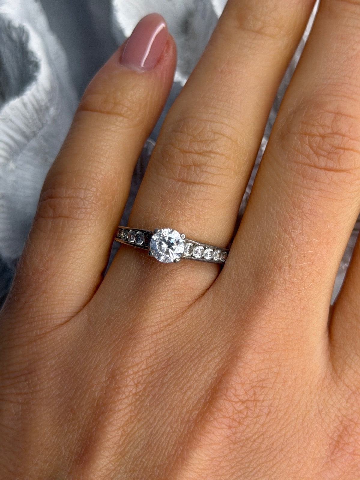 EC 925 Sterling Silver White Topaz Ring Size 7