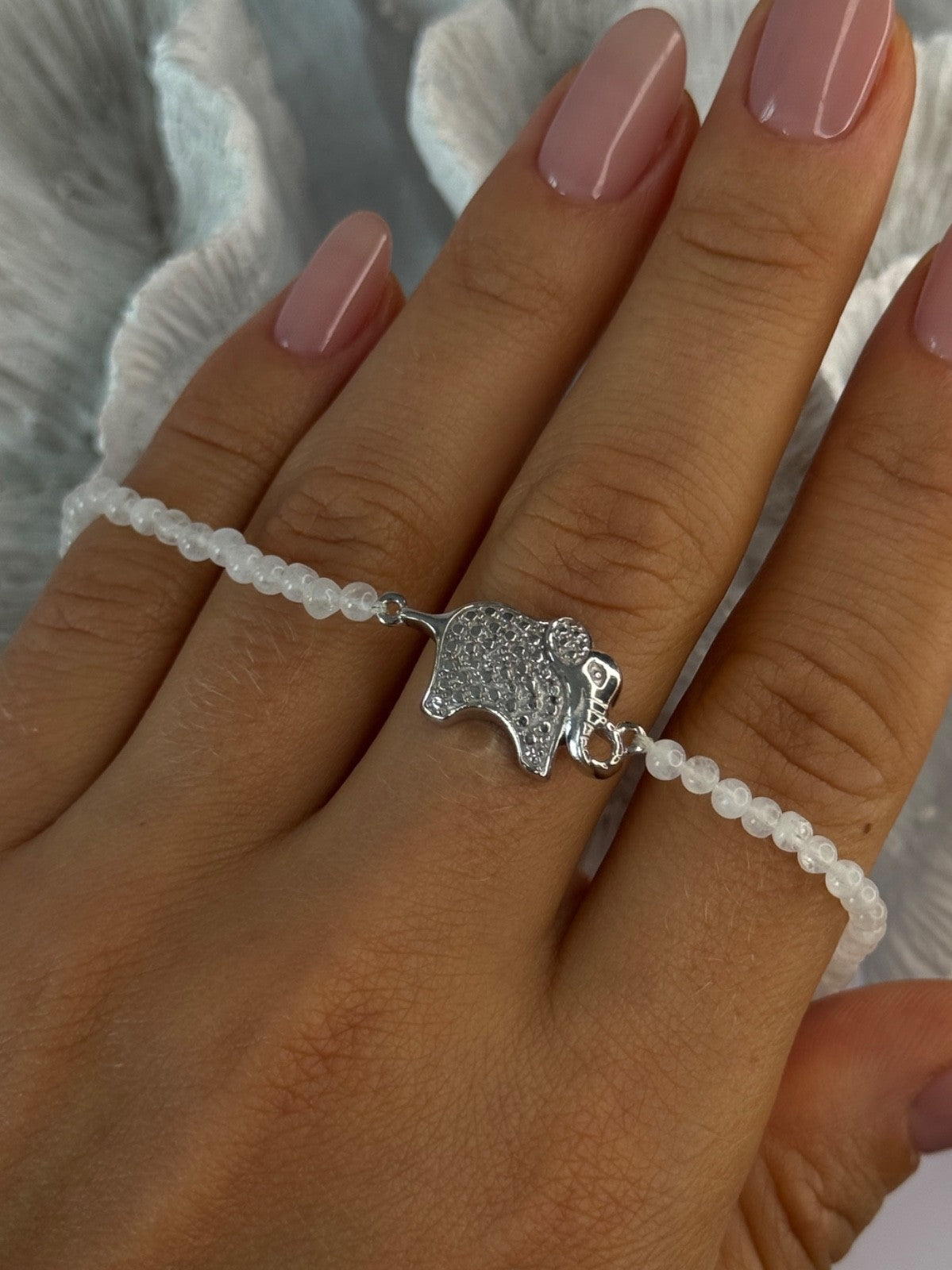 925 Sterling Silver Moonstones Elephant Charm Bracelet Length 7.5