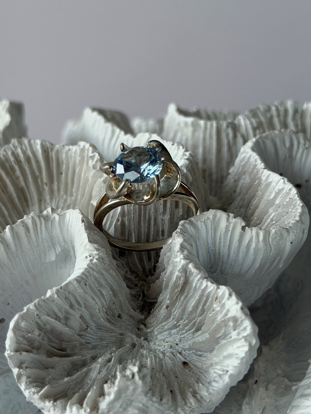 925 Sterling Silver Blue Cz Flower Ring Size 7