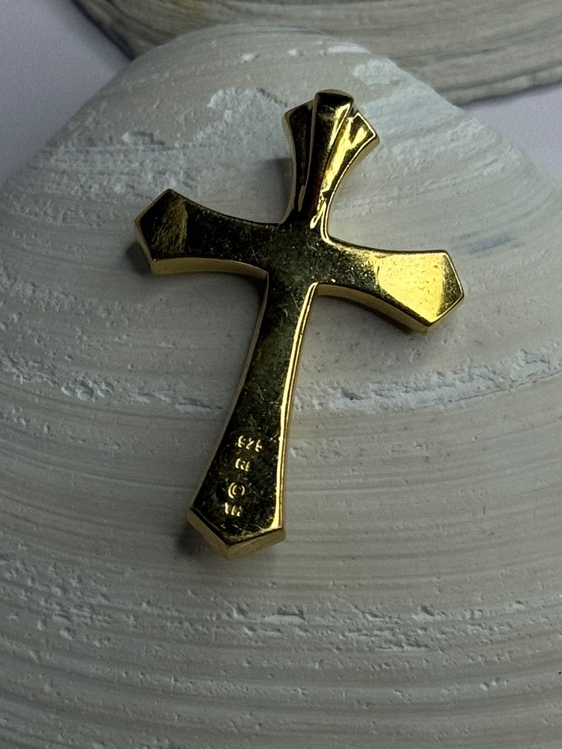 925 Sterling Silver Gold Plated Cz Cross Pendant Length 1.45 Inch