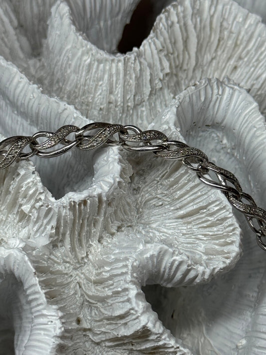 925 Sterling Silver Bracelet Diamonds Length 7.5