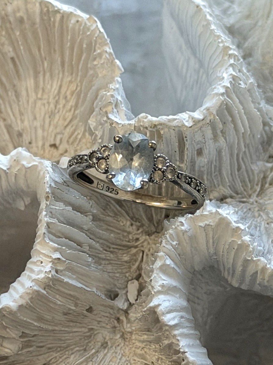 925 Sterling Silver Blue Topaz & Beryl Stones Ring Size 6