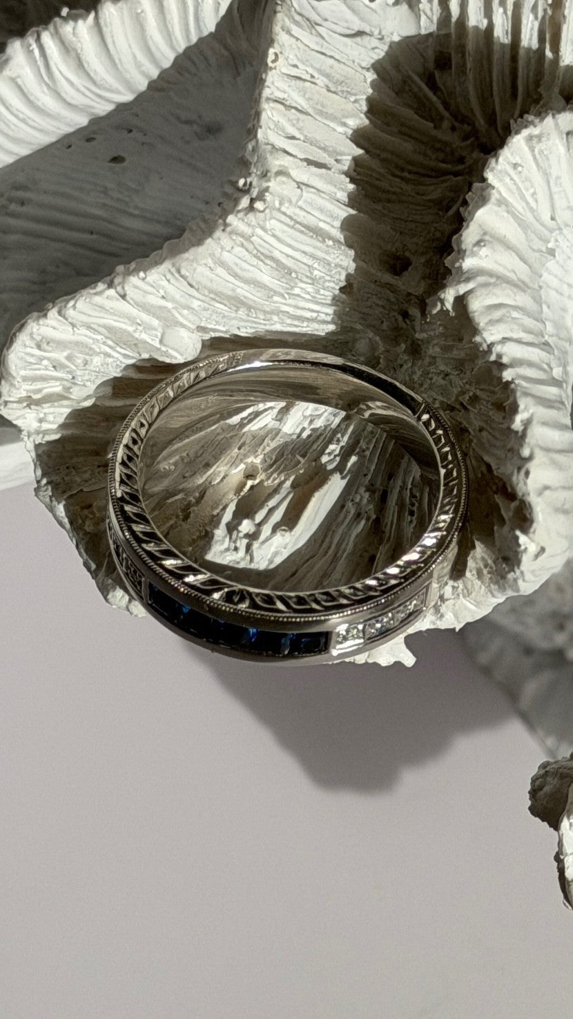 14K White Gold Sapphire & Diamond Ring Size 10.5
