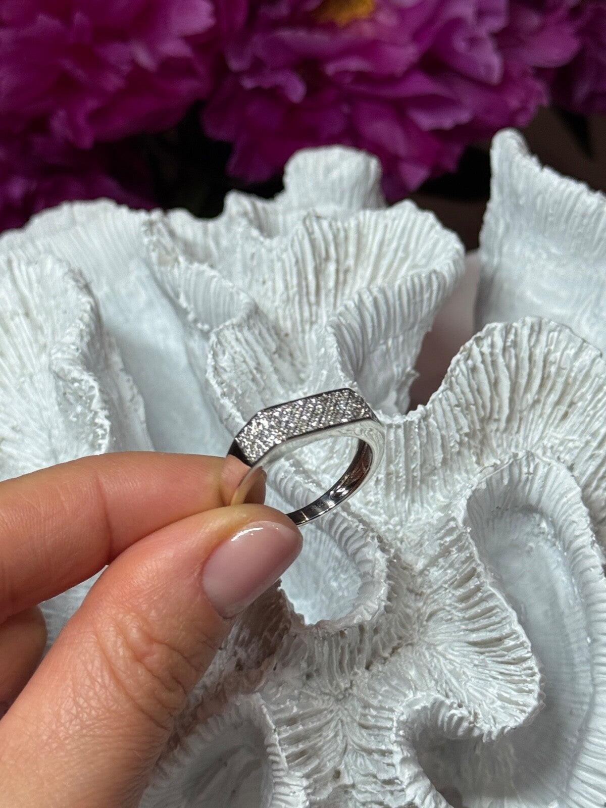 925 Sterling Silver Diamonds Ring Size 9.25