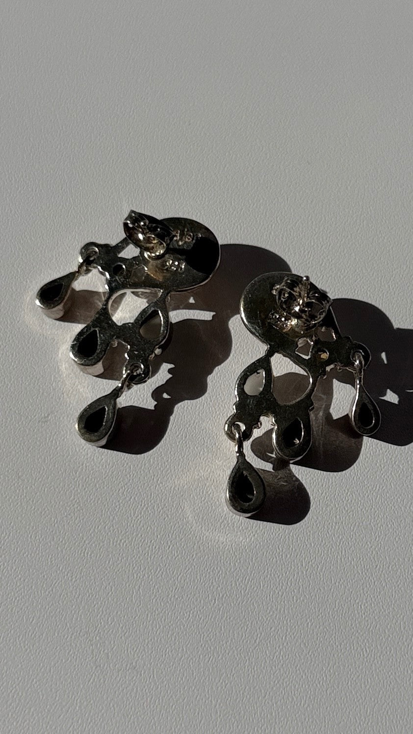 Vintage 925 Sterling Silver Multi Color Gemstones Earrings