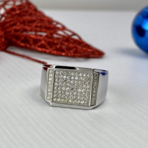Men'S 925 Sterling Silver CZ Signet Ring Size 13
