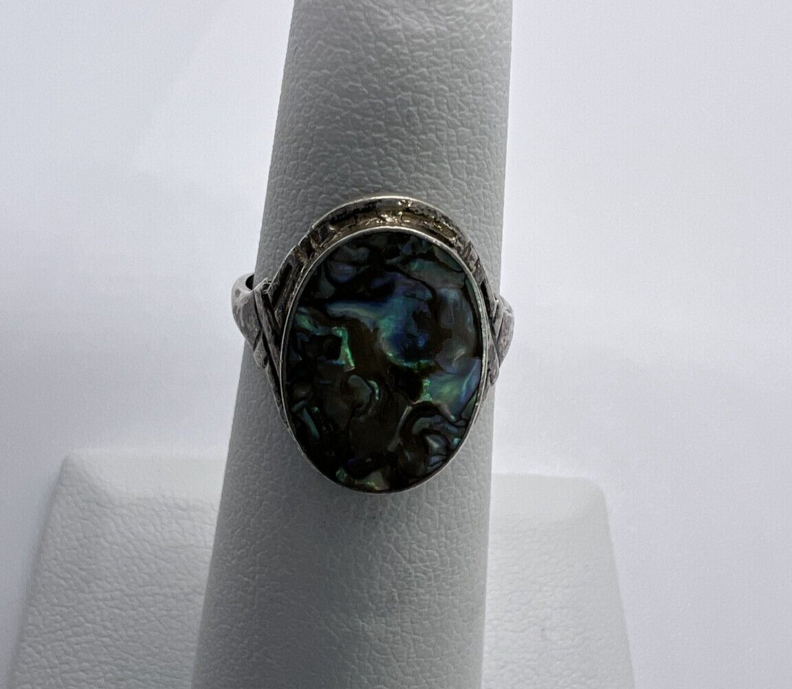 Vintage 925 Sterling Silver & Abalone Shell Ring Size 4.5