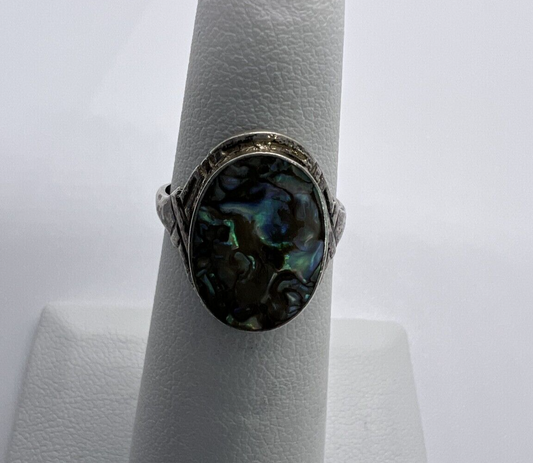 Vintage 925 Sterling Silver & Abalone Shell Ring Size 4.5