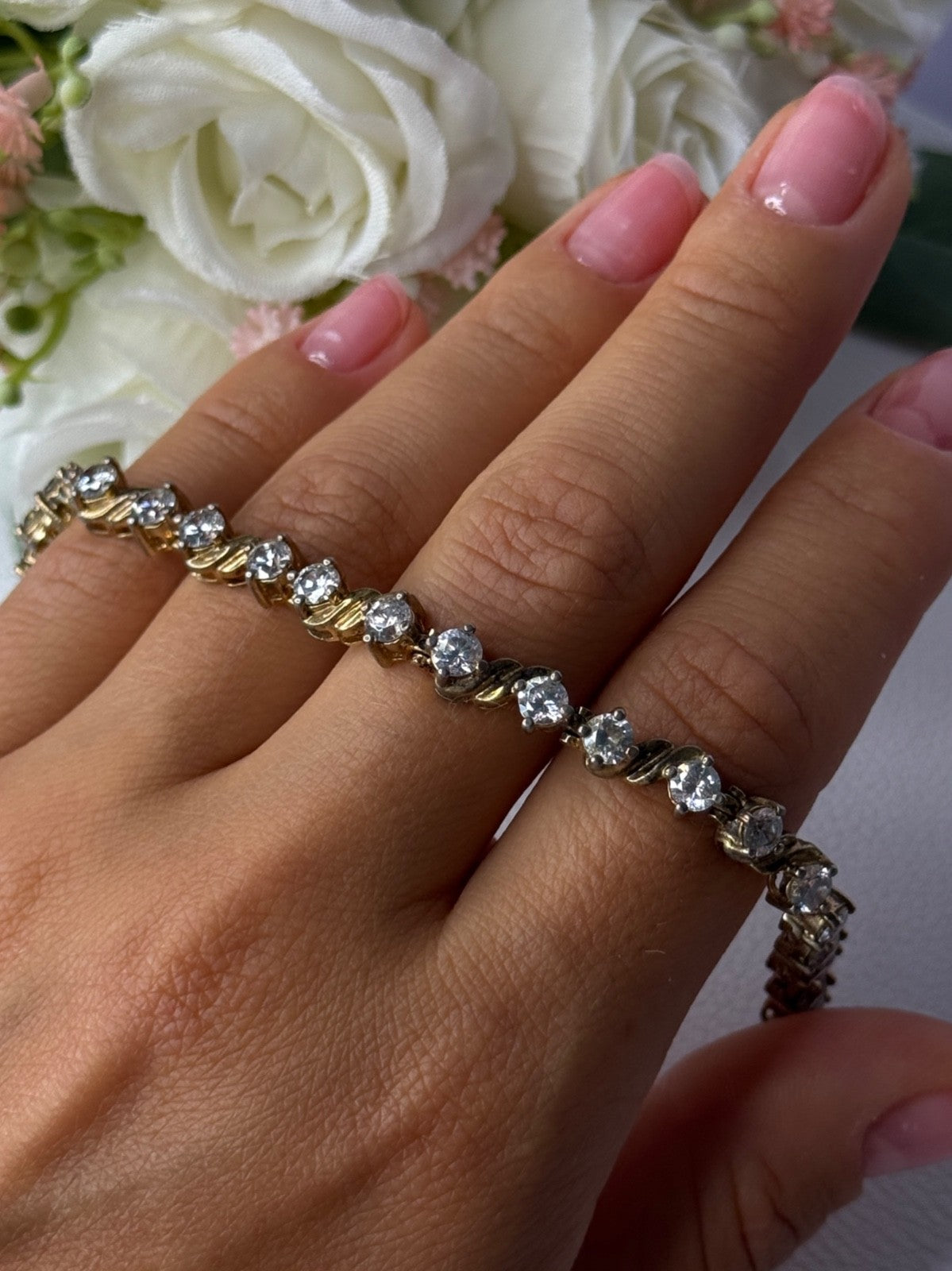 925 Sterling Silver Gold Plated CZ Bracelet Length 7.5 Inch