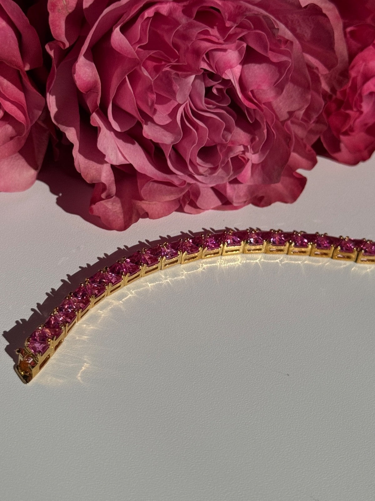 925 Sterling Silver Gold Plated Pink Topaz Bracelet 7 Inch