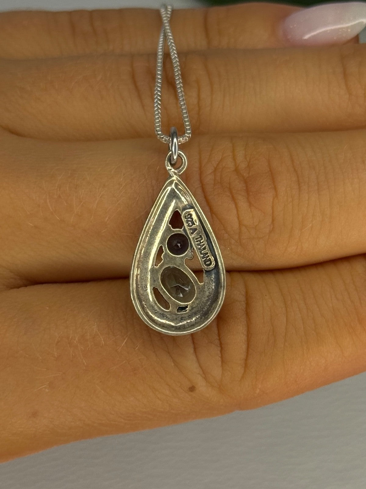 925 Sterling Silver Topaz, Sapphire & Marcasite Necklace Length 15.5 Inch