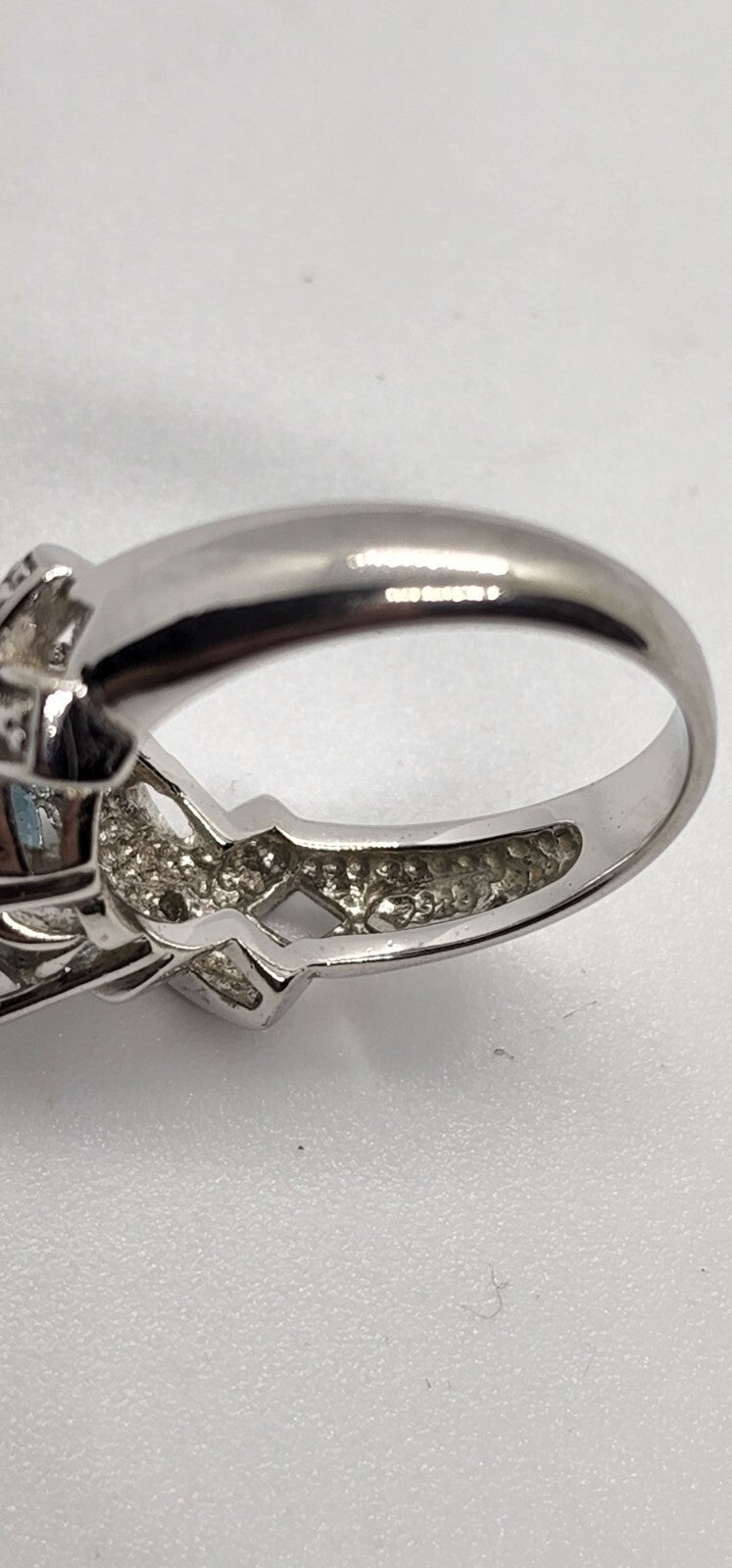 925 Sterling Silver With Topaz & Diamonds Ring Size 7