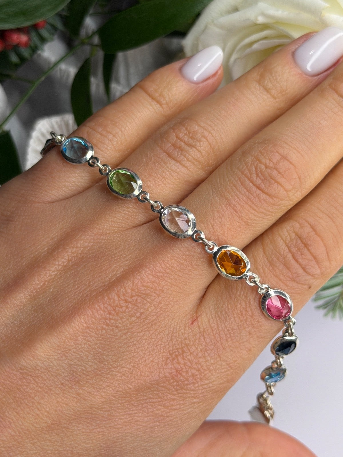 Italy Milor 925 Sterling Silver Multi Color Crystals Bracelet Size 7.5