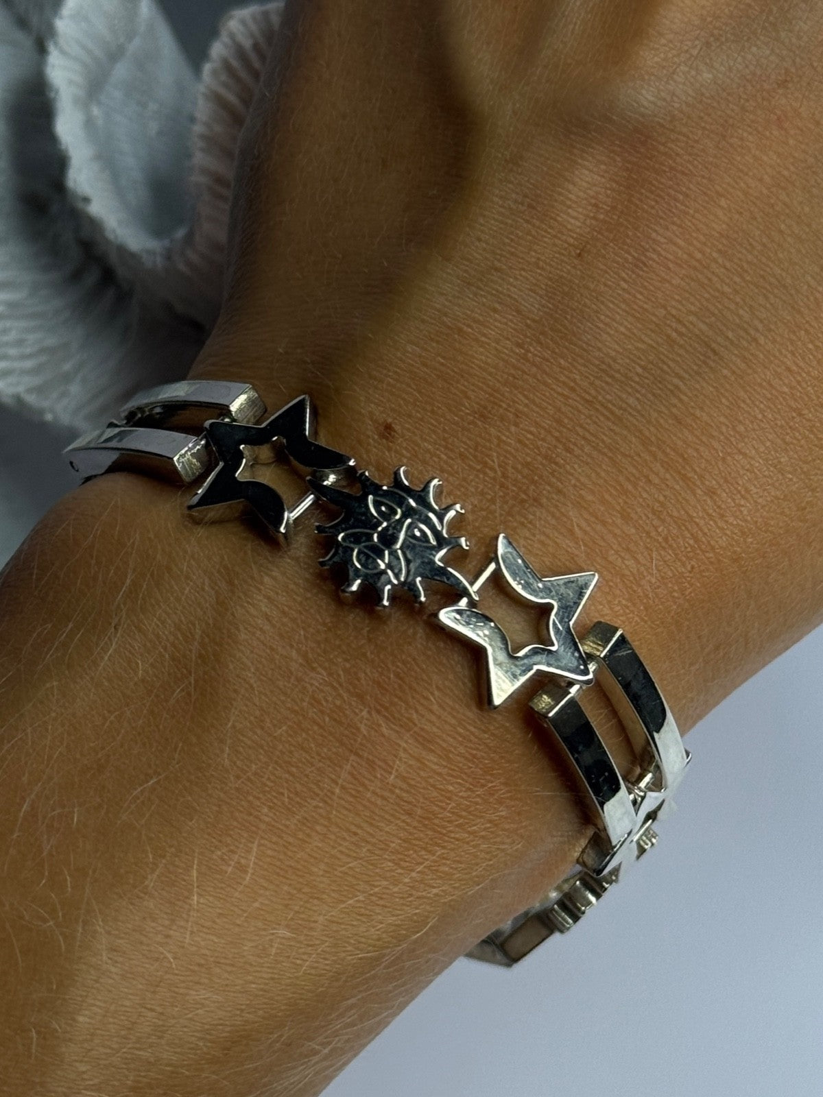 Vintage 925 Sterling Silver Sun Face Bracelet Length 8