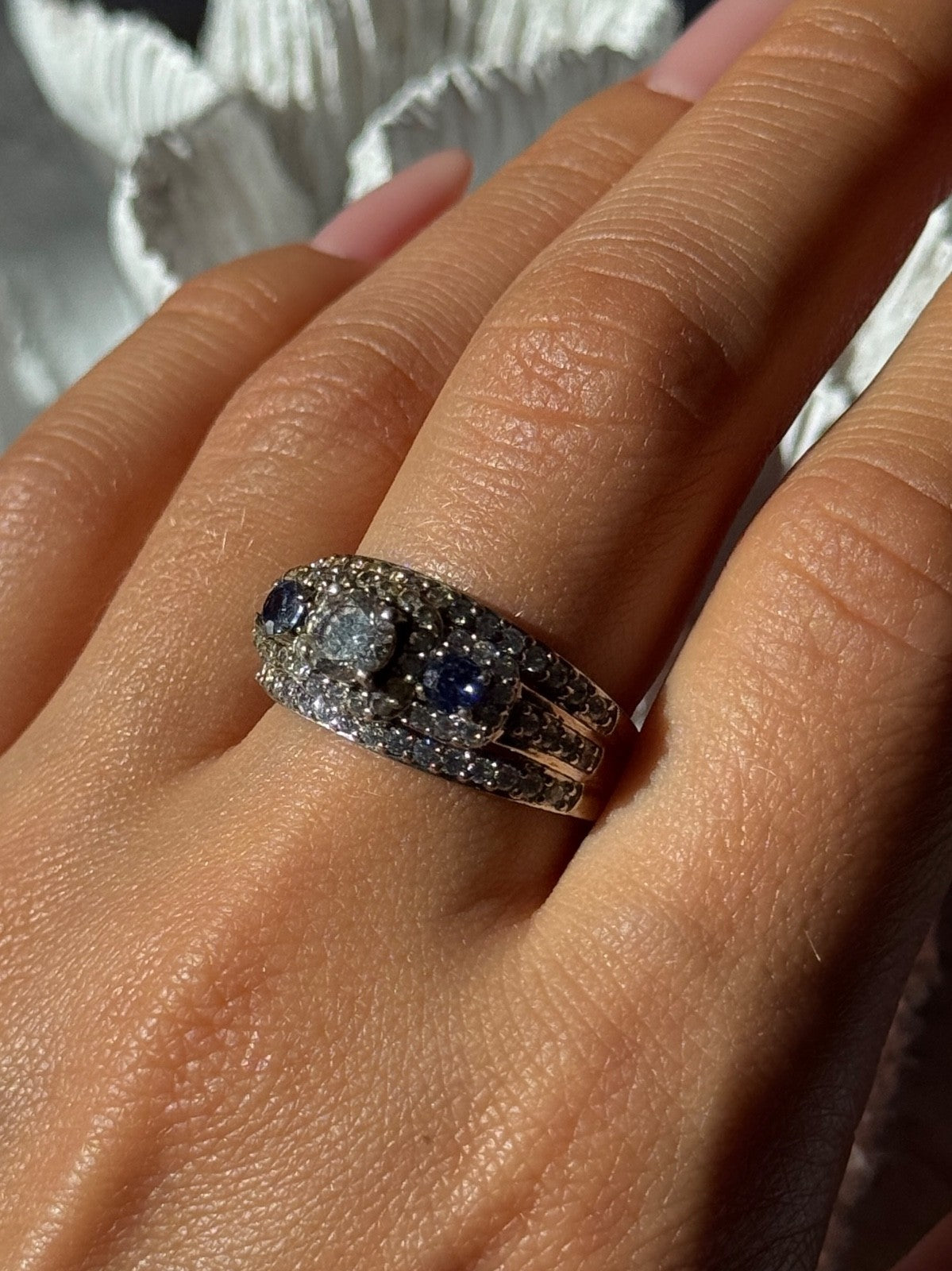 925 Sterling Silver Tanzanite & Beryl Ring Size 10