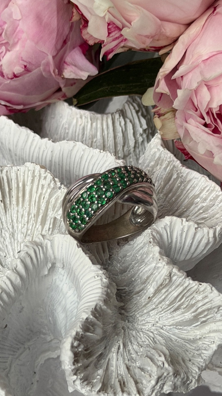 925 Sterling Silver Emerald Ring Size 7