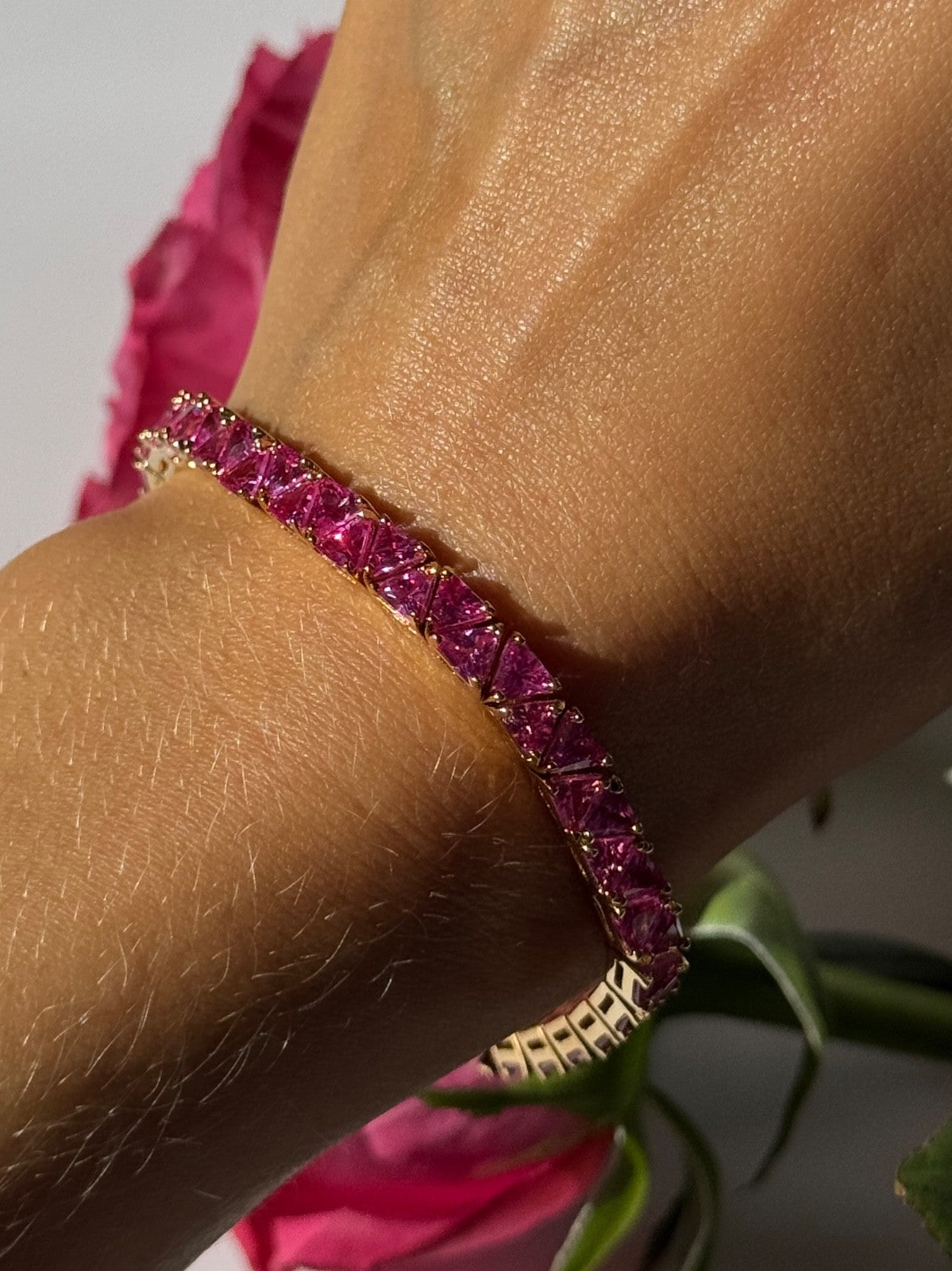 925 Sterling Silver Gold Plated Pink Topaz Bracelet 7 Inch