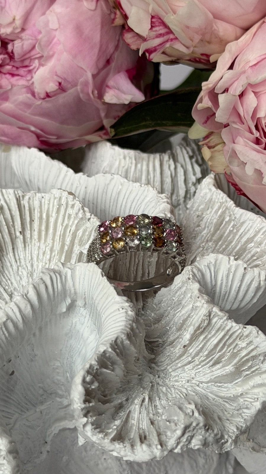 925 Sterling Silver Multi Color Spinel Ring Size 6