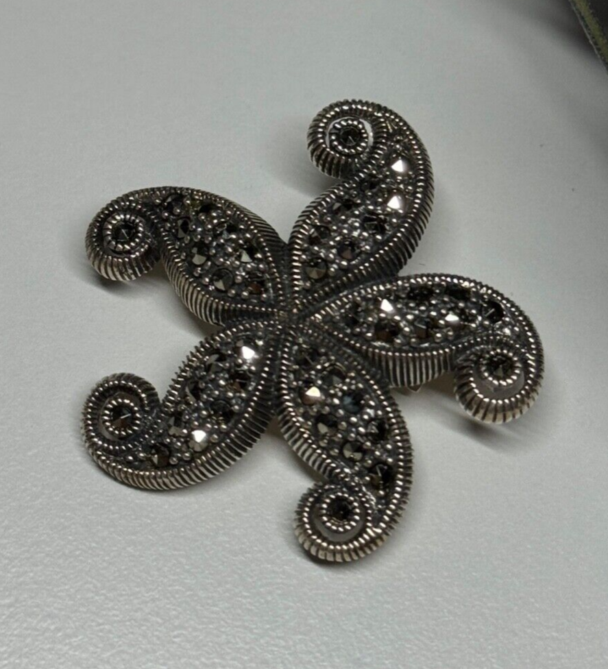 925 Sterling Silver Marcasite Starfish Brooch