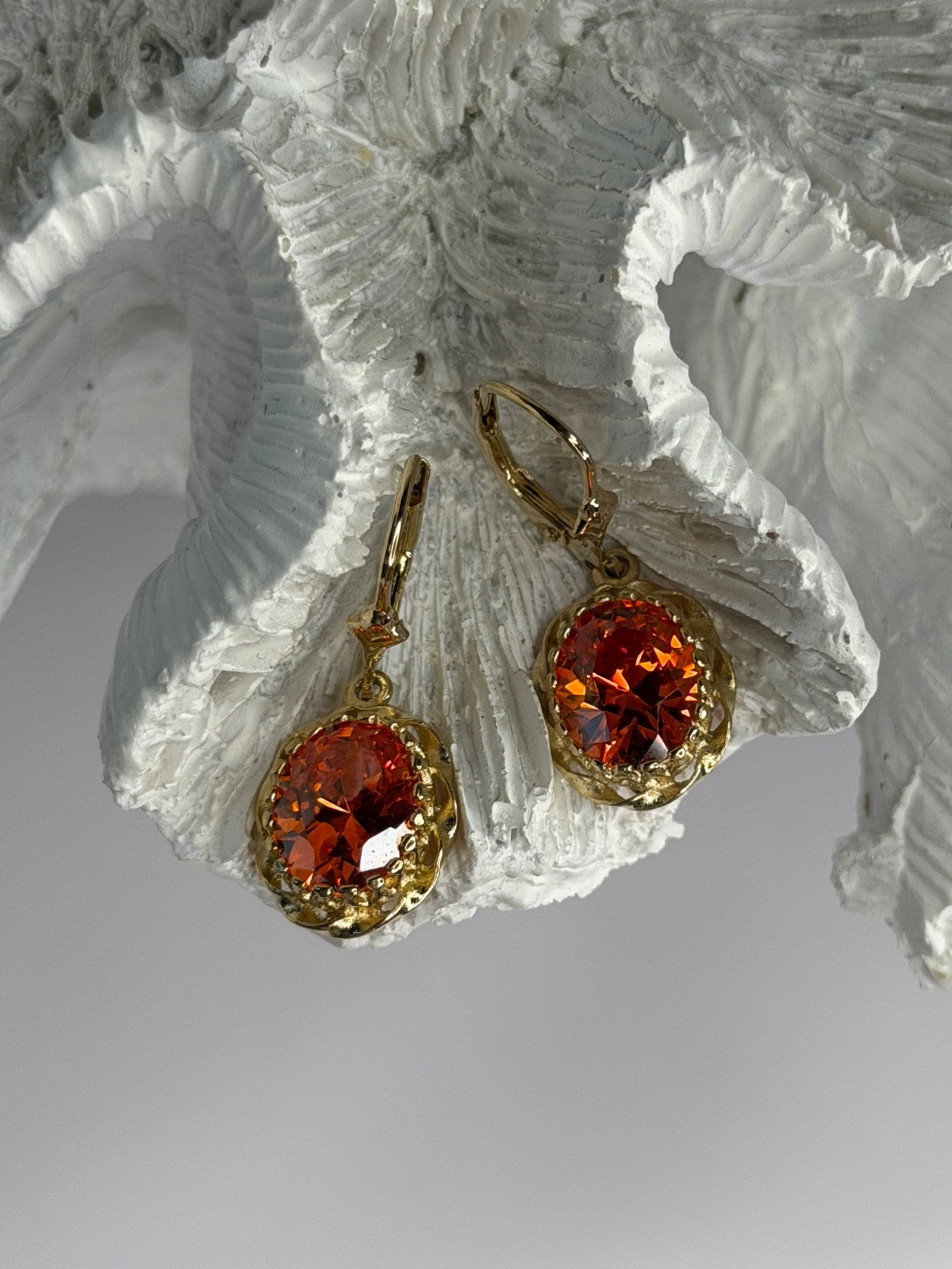 925 Sterling Silver Gold Plated Mandarine Garnet Earrings