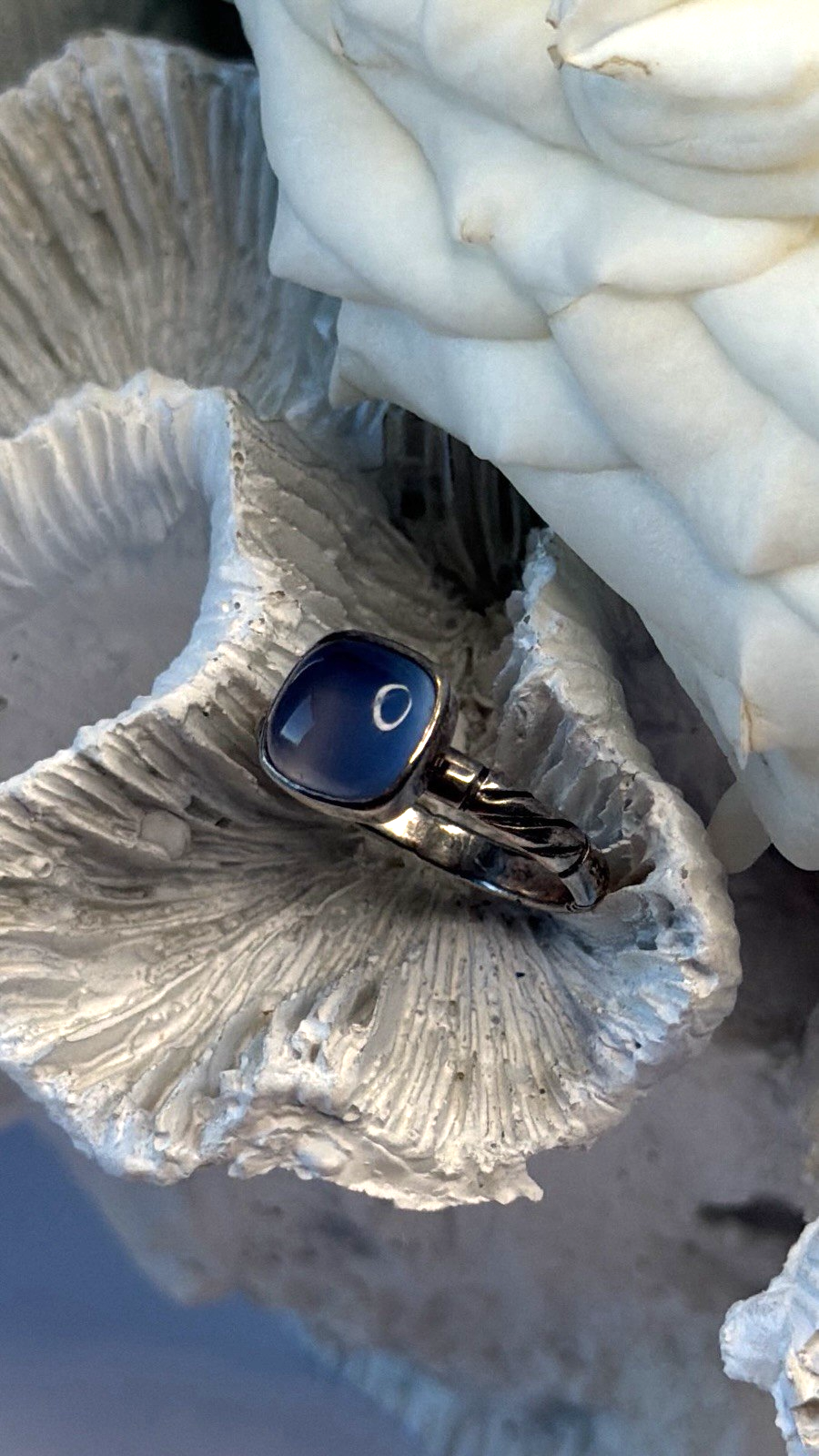 Vintage 925 Sterling Silver Blue Chalcedony Cushion Cut Ring Size 7