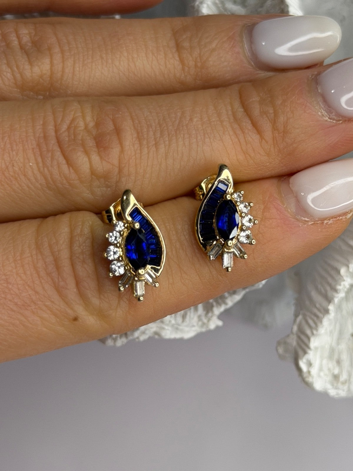 925 Sterling Silver Gold Plated Blue & White Sapphire Earrings