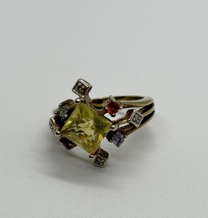 925 Sterling Silver SLV Tourmalines & Diamonds Ring Size 5.5