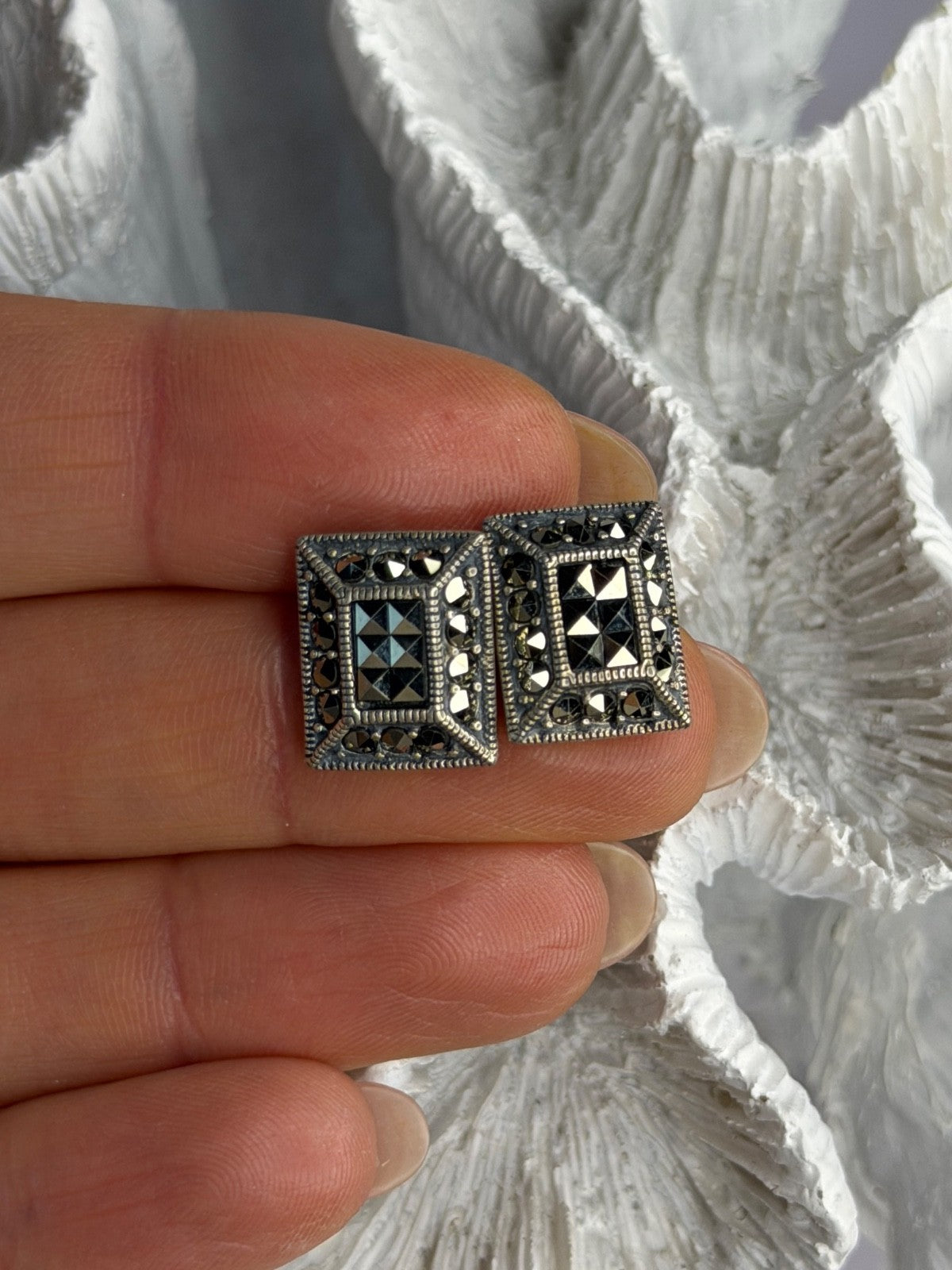 Vintage 925 Sterling Silver Marcasite Earrings