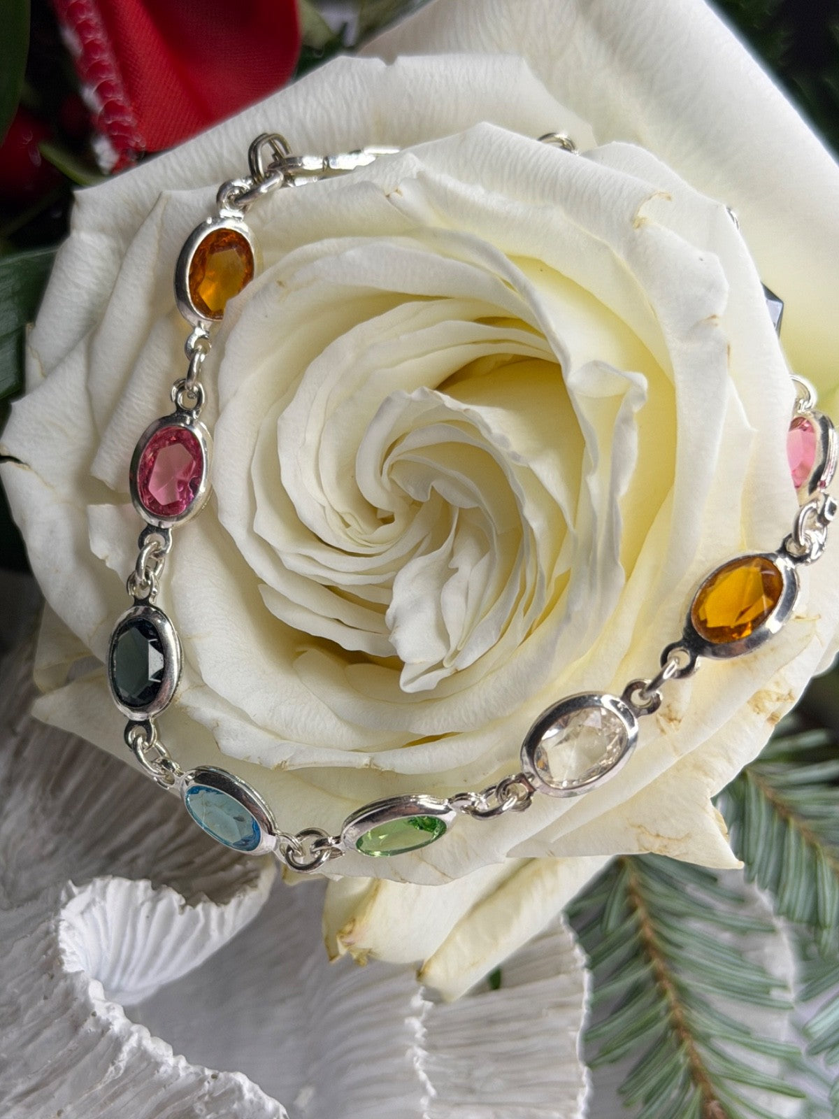 Italy Milor 925 Sterling Silver Multi Color Crystals Bracelet Size 7.5
