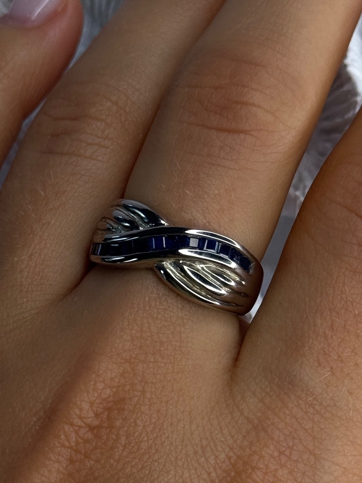 925 Sterling Silver Sapphire Ring Size 8