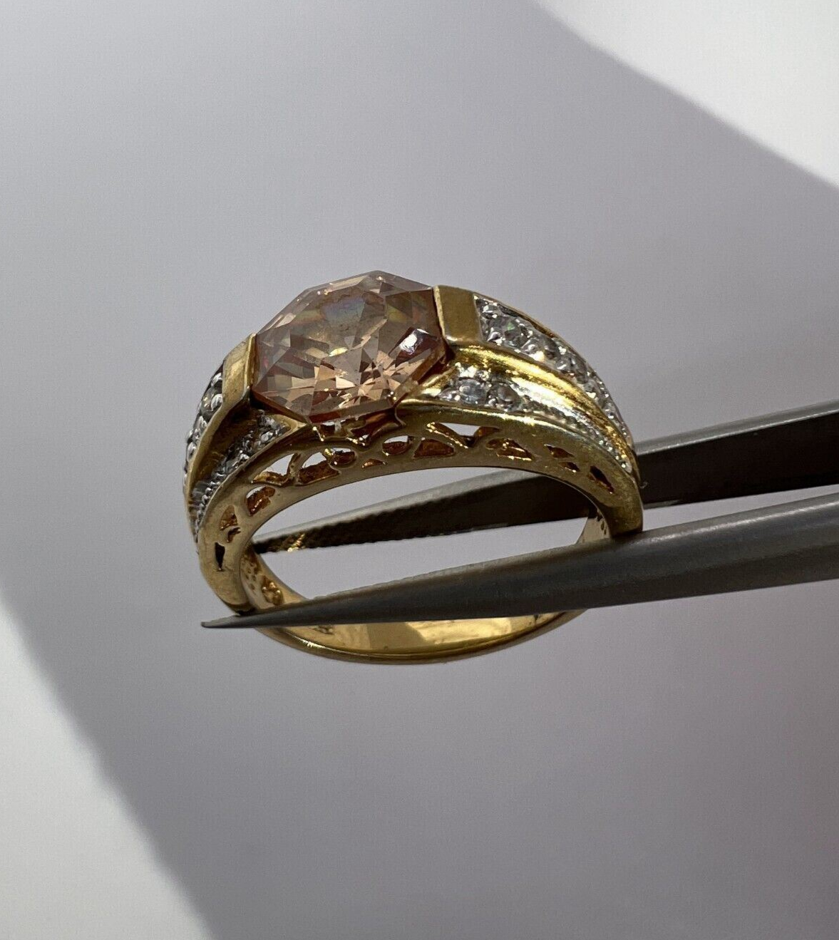 925 Sterling Silver Gold Plated Citrine & CZ Ring Size 6.5