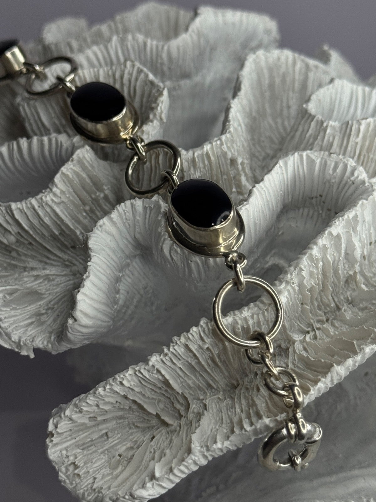 Vintage 925 Sterling Silver Onyx Bracelet Length 7