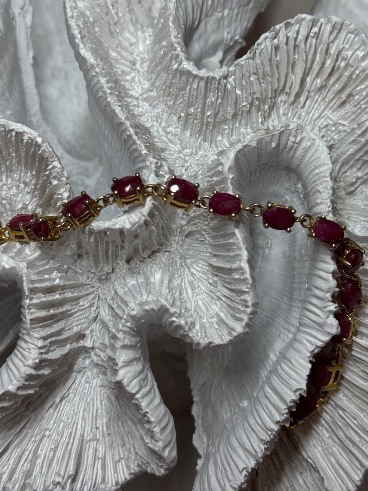 925 Sterling Silver Gold Plated Ruby Bracelet Length 7 Inch