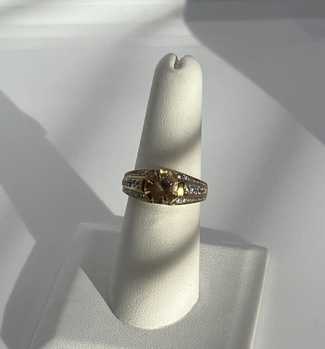 925 Sterling Silver Gold Plated Citrine & CZ Ring Size 6.5