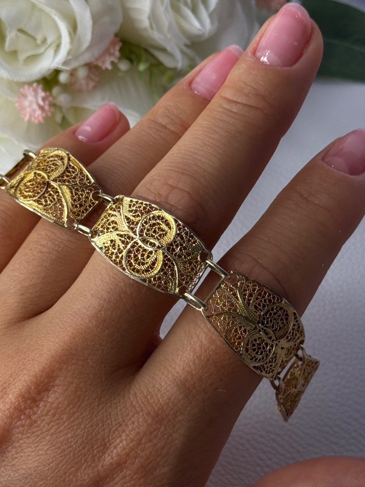 Portugal Topazio 925 Sterling Silver Gold Plated Bracelet Length 7 Inch
