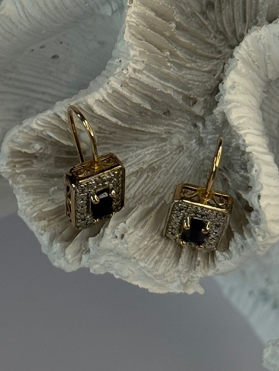 925 Sterling Silver Gold Plated Sapphire Earrings Length 0.70 Inch
